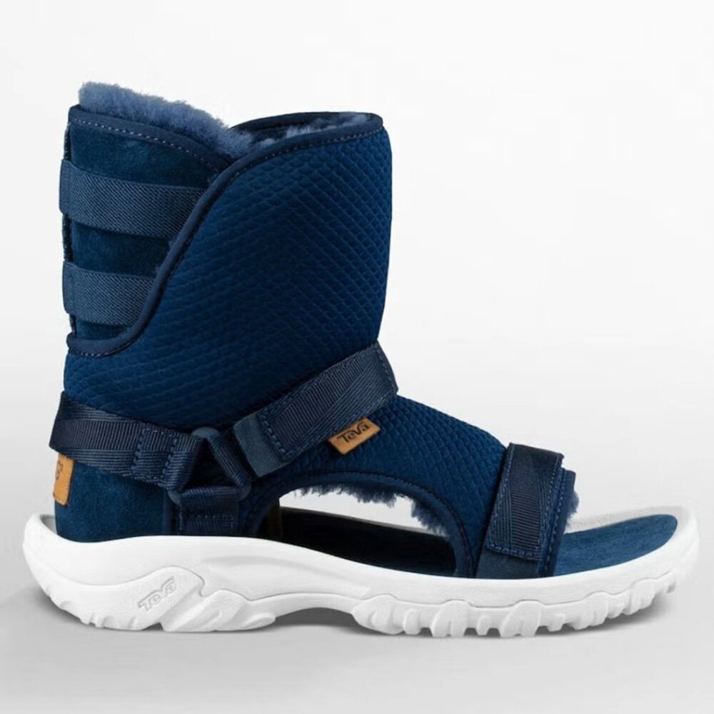 Ugg x Teva Collab Navy Sheepskin Hybrid Bootie, Size 8